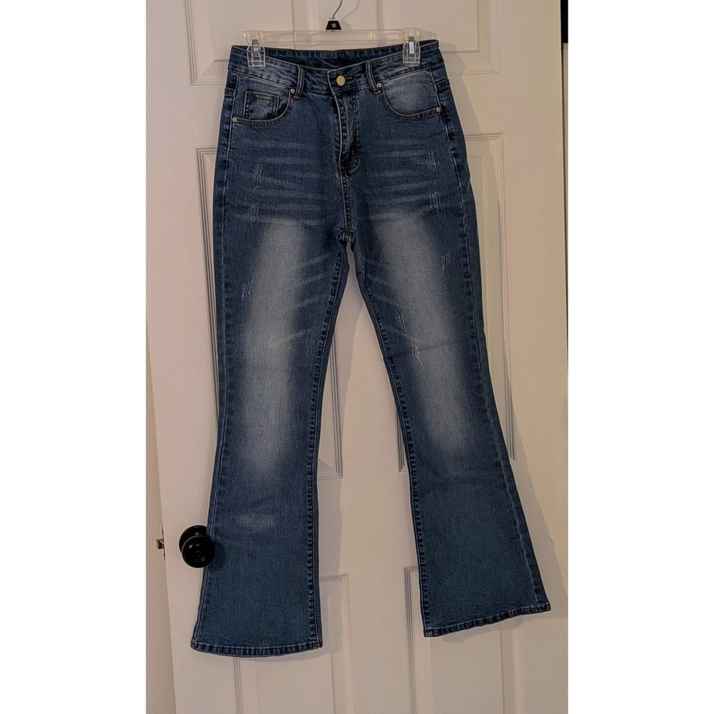 Flare Leg Jeans Womens Medium Blue Denim High Rise‎ Casual Fashion Size M (6-8)